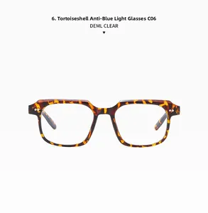 Dettaglio montatura quadrata tartarugata con lenti anti-luce blu, colore modello C06
