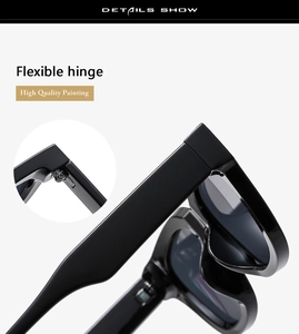 Detail shot of the flexible spring hinge on premium black chunky frame sunglasses