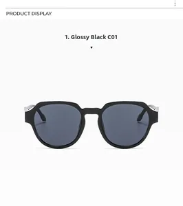 Front view of retro oversized black square sunglasses with dark grey lenses for outdoors