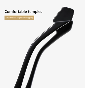 Detail of comfortable black temples with anti-slip trapezoid design for sunglasses