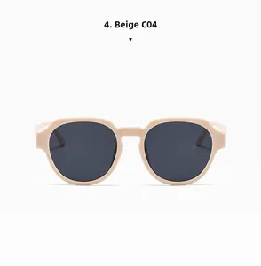 Detail of beige square UV400 sunglasses with matte finish and high-quality dark lenses