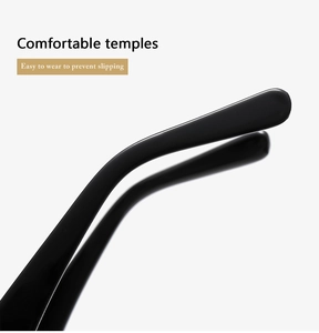 Dettaglio macro delle aste per occhiali nere lucide con design ergonomico e antiscivolo