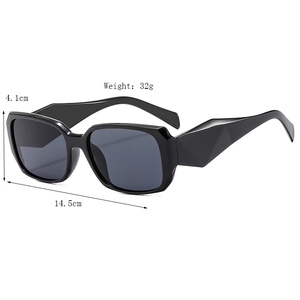 Retro square black sunglasses with geometric faceted temples and modern industrial style