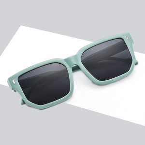 Stylish mint green rectangular sunglasses with silver rivets and grey lenses for women and men