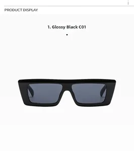 Flache Ansicht der Retro schmale rechteckige Sonnenbrille in Schwarz mit dunklen Gläsern