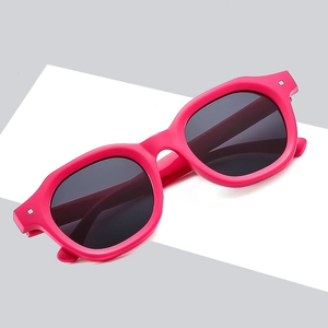 Modern punk hip-hop sunglasses with hot pink rectangle frame and dark gray lenses