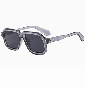 Detail view of square sunglasses arm with model number ZN3850 and frame dimensions