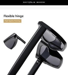 Detail of flexible hinge and high quality painting on black oversized sunglasses frame