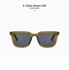 Detail of olive green translucent frame sunglasses with silver star rivets on temples