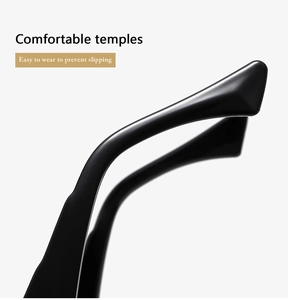 Detail of comfortable black glossy temples designed to prevent slipping on eyewear