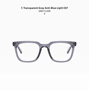 Detailed view of square transparent grey blue light blocking glasses in C07 color