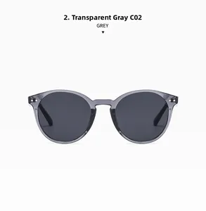 Detailansicht graue transparente runde Sonnenbrille mit silbernen Metallnieten