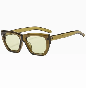 Macro detail of model ZNS918 olive green translucent frame sunglasses and lens