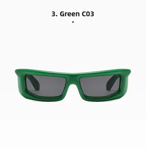 Detail view of green cyberpunk rectangle sunglasses C03 with dark grey lenses