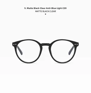 Detailaufnahme der matt-schwarzen runden Brille mit klaren Blaulichtschutz-Linsen und C09 Logo