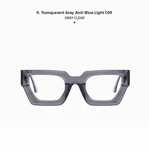 Detail of C09 transparent grey anti-blue light glasses with high-quality frame finish