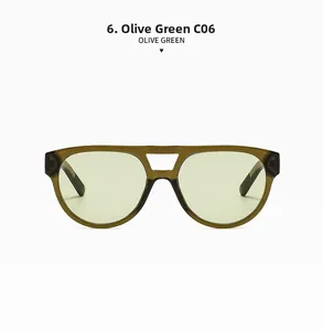 Dettaglio degli occhiali da sole aviator verde oliva con robusta montatura a doppio ponte
