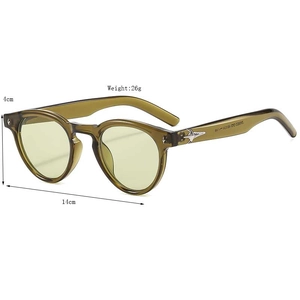 Retro oval sunglasses in translucent olive green with metallic star accents for women