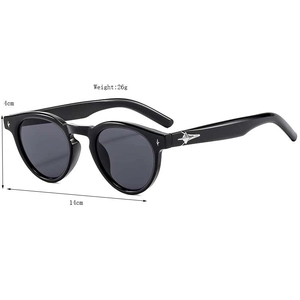 Classic black oval sunglasses for women featuring stylish silver star metal accents
