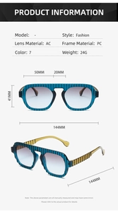 Detail of blue water ripple textured sunglasses with gold temples and PC frame