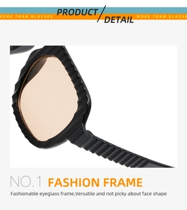Detail shot of wavy texture frame and amber tinted lenses on stylish sunglasses