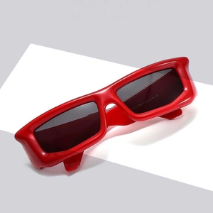 Futuristic Y2K rectangle cycling sunglasses in vibrant red with dark gray lenses