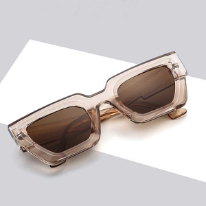 Lunettes de soleil rectangulaires rétro avec monture thé translucide et verres bruns
