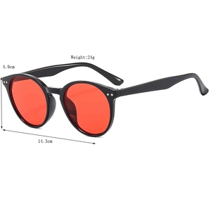 Vintage round frame sunglasses with black frame, red lenses and silver double rivets