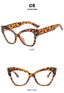 Cat eye tortoiseshell glasses frame shown in side and front views for a detailed look