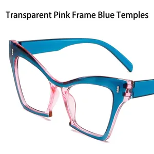 Cat-eye glasses frame with blue and pink mineral rock tones and anti-blue light lenses