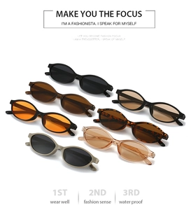 Detailed display of vintage oval sunglasses in six stylish colors and waterproof frames