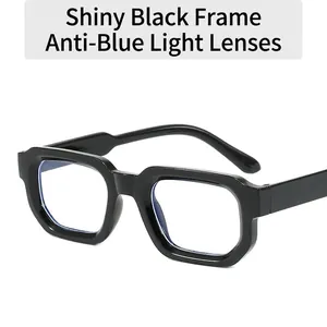 Retro thick black frame sunglasses with anti-blue light ice blue lenses for summer style