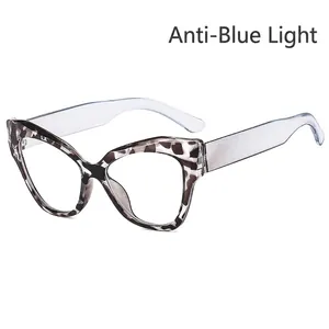 Retro cat-eye blue light blocking glasses with tortoise frame and clear temples