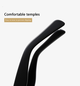 Detail of comfortable anti-slip temple tips on black rectangular fashion sunglasses