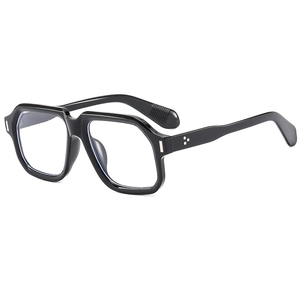 Retro square frame sunglasses in glossy black with silver metallic rivet accents