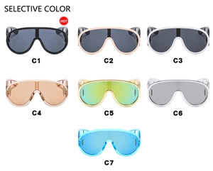 Detailed grid of oversized trendy sunglasses in seven distinct color options and frames