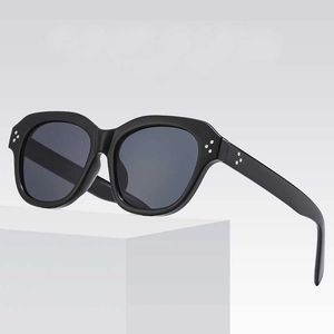 Classic black oversized square sunglasses with silver triple-dot rivets and grey lenses
