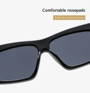 Close-up of integrated comfortable nose pads on black sunglasses to reduce pressure