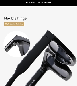 Macro view of flexible hinge and high quality painting finish on black square sunglasses