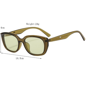 Vintage cat eye sunglasses in olive green frame with light lenses and 14.5cm width
