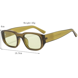 Lunettes de soleil carrées vert foncé et marron avec verres jaunes, largeur 14,5 cm