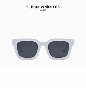 Front view of solid white square frame sunglasses with dark grey lenses model C05