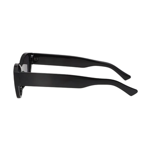 Retro black stylish sunglasses for women featuring wide temples and sleek glossy frames