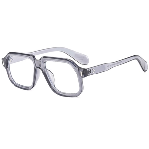 Retro square translucent grey sunglasses with UV protection for a minimalist unisex look