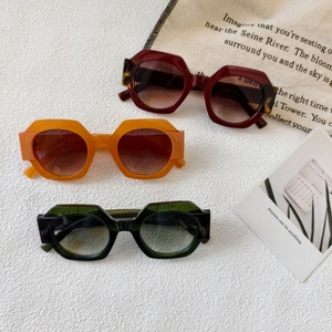 Retro Geometric Hexagon Sunglasses Resin Chunky Frame UV400 Protection Streetwear Fashion Eyewear For Men And Women