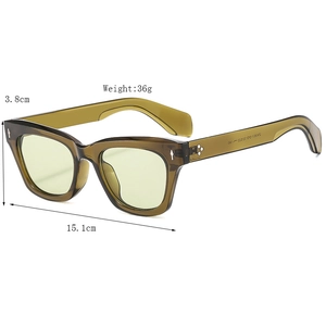 Chic olive green cat-eye sunglasses with yellow lenses and translucent resin frames