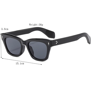 Fashionable black cat-eye sunglasses with silver rivets and 36g lightweight frame