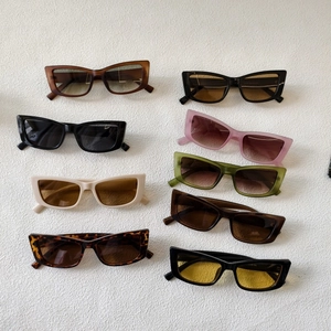 Collection of square retro sunglasses in multiple colors like black tortoise and olive green