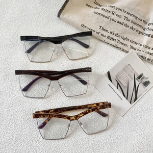 Geometric Half Frame Anti Blue Light Glasses Fashion Resin Metal Square Large Eyeglasses Frame For Men Women Unisex