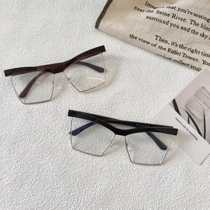 Fashionable semi-rimless oversized anti-blue light glasses in black and tortoise frames
